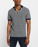 Geo Print Cotton Short Sleeve Sweater Polo Neutral Men's L Tall