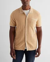 Ribbed Cotton Short Sleeve Sweater Polo Neutral Men's Tall