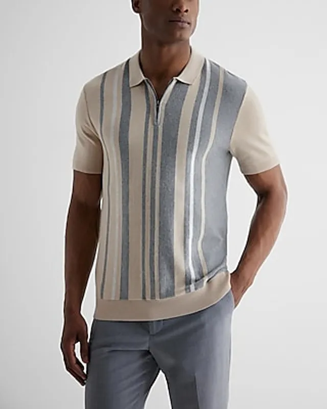 Ribbed Cotton Short Sleeve Sweater Polo