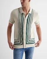 Multi Line Framed Cotton Short Sleeve Sweater Polo