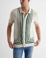 Multi Line Framed Cotton Short Sleeve Sweater Polo Neutral Men's L Tall