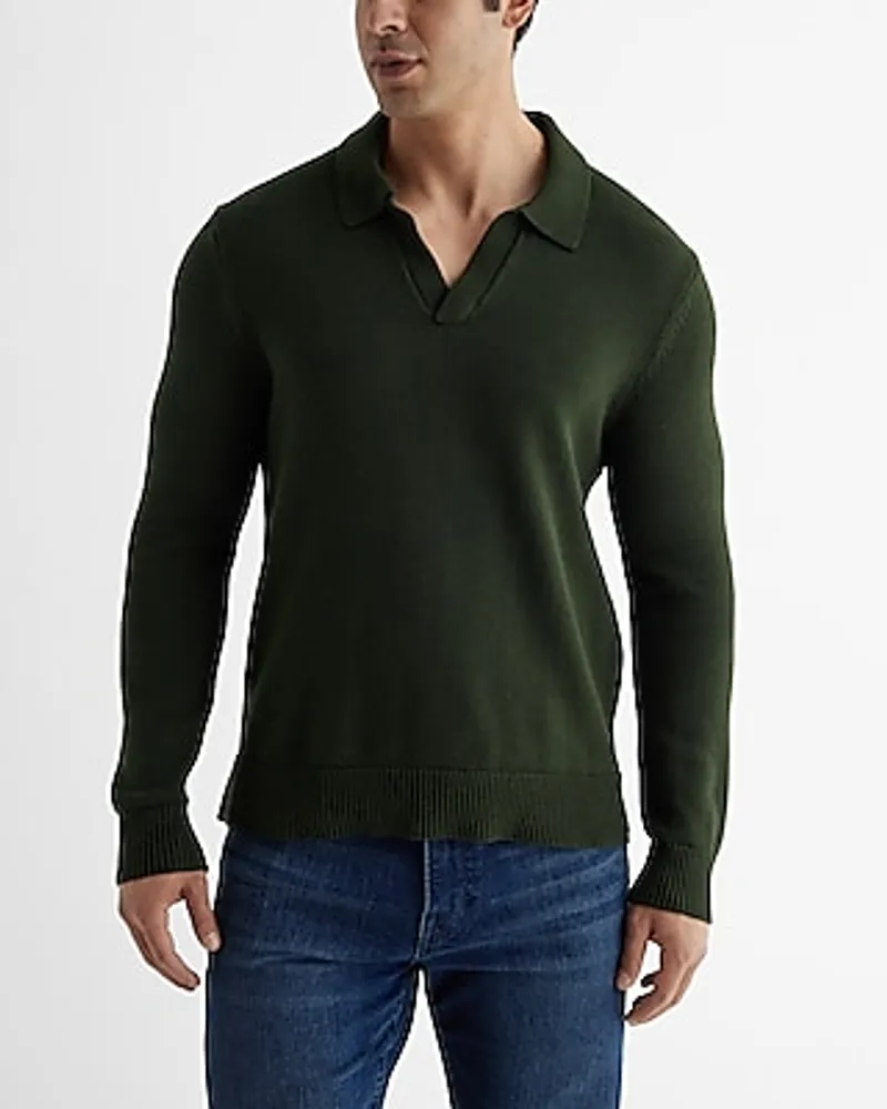 Cotton Johnny Collar Sweater Brown Men's M Tall