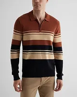 Striped Cotton Zip Sweater Polo Purple Men's M