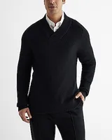 Ribbed Shawl Neck Cotton Sweater