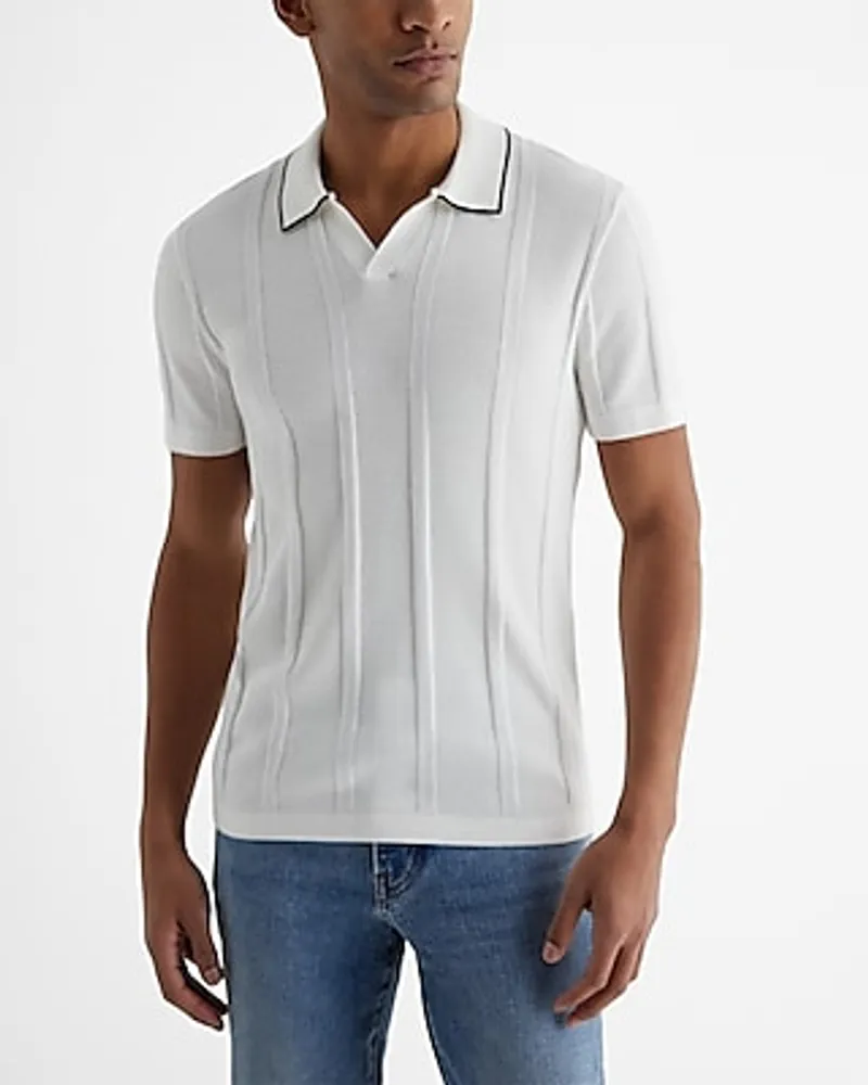 Ribbed Johnny Collar Cotton Sweater Polo Men's