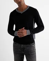 V-Neck Color Block Merino Wool Sweater Men's