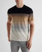 Striped Luxe Pique Crew Neck T-Shirt Black Men's