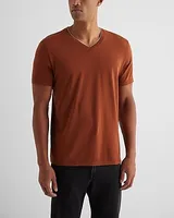 Tipped V-Neck Perfect Pima Cotton T-Shirt Brown Men's XL