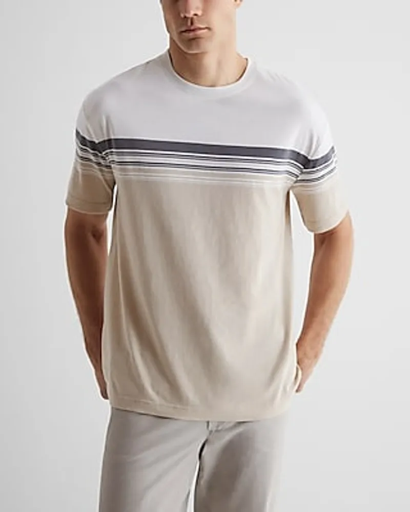 Relaxed Striped Perfect Pima Cotton Crew Neck T-Shirt