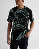 Relaxed Leaf Print Perfect Pima Cotton Crew Neck T-Shirt White Men's