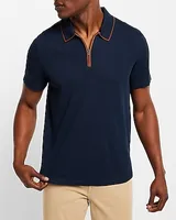 Solid Piped Zip Polo Purple Men's S