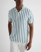 Relaxed Striped Luxe Pique Polo Blue Men's