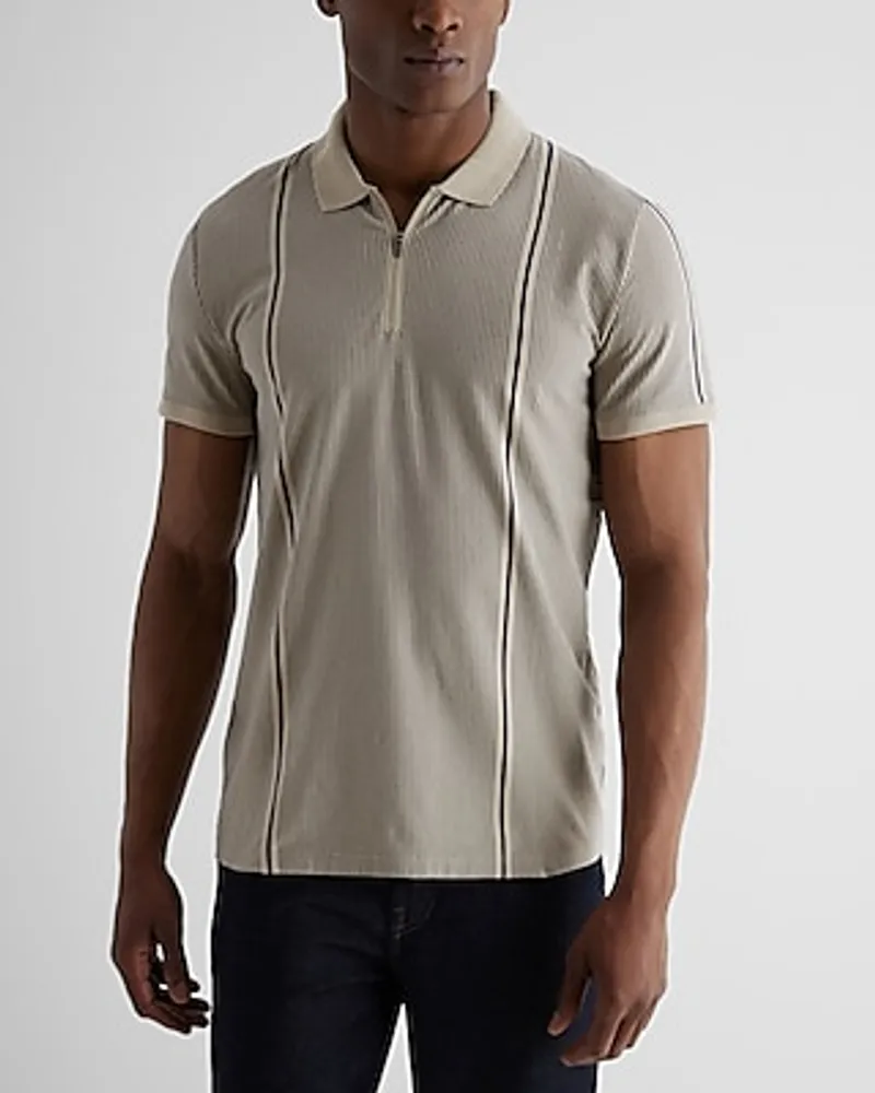 Striped Stretch Cotton Zip Polo