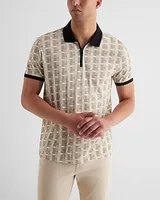 Square Geo Print Cotton-Blend Zip Polo