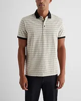 Square Geo Cotton-Blend Jacquard Polo Blue Men's S