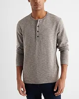 Double Knit Cotton-Blend Long Sleeve Henley Brown Men's