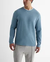 Waffle Knit Long Sleeve Crew Neck T-Shirt Blue Men's Tall