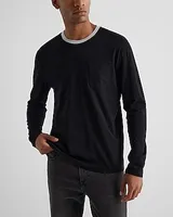 Contrast Collar Perfect Pima Cotton Long Sleeve T-Shirt Gray Men's XS