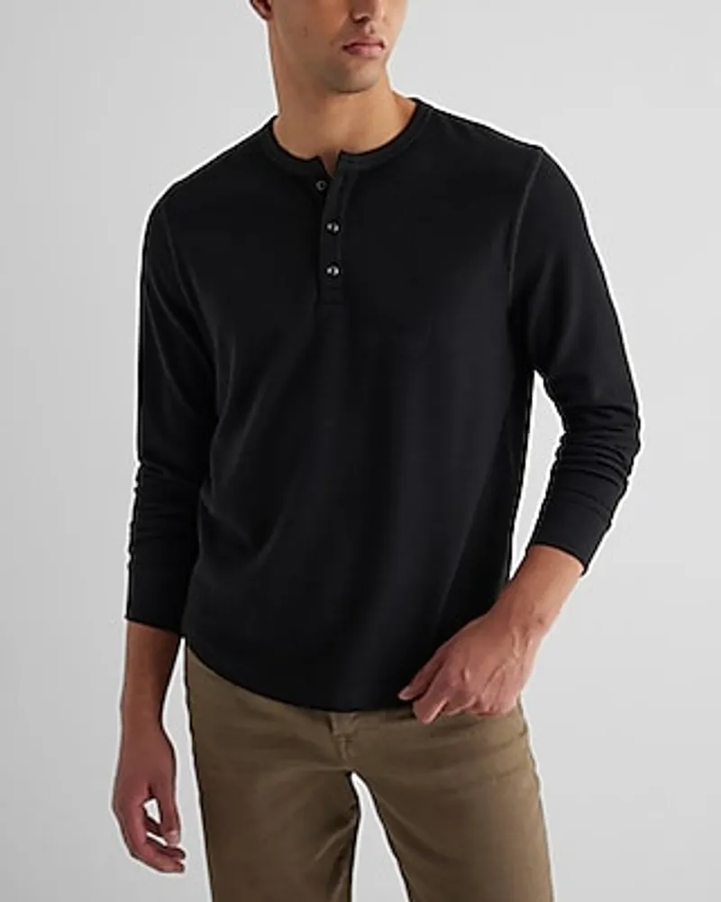 Waffle Knit Long Sleeve Henley T-Shirt