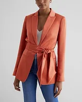 Satin Tie Waist Cropped Business Blazer