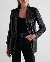 Sequin Open Front Oversized Boyfriend Blazer Brown Women's