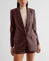 Faux Leather One Button Cinched Oversized Boyfriend Blazer Women's