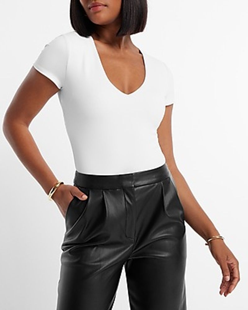 Body Contour High Compression V-Neck Short Sleeve Bodysuit Black Women's XS