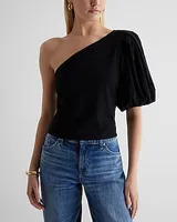 Skimming One Shoulder Puff Sleeve Tee White Women's S