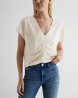 Relaxed V-Neck Ruched Tee Neutral Women's