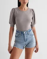 Fitted Ribbed Crew Neck Puff Sleeve Tee Women