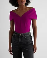 Fitted Ponte Sweetheart Neckline Off The Shoulder Bodysuit