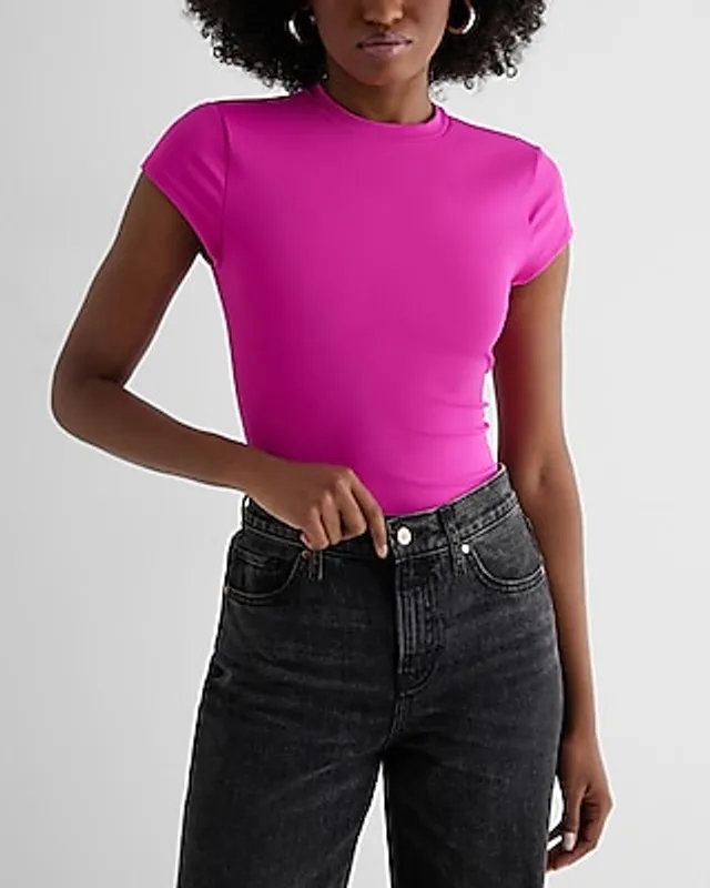 Express Body Contour High Compression Crew Neck Short Sleeve Tee Pink  Women's