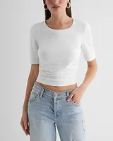 Crew Neck Short Sleeve Ruched Sides Tee Women's