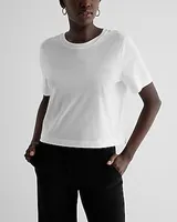 Relaxed Crew Neck Boxy Crop Top Black Women's L