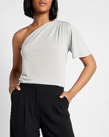 Skimming Linen-Blend Pleated One Shoulder Tee