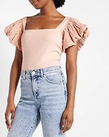 Square Neck Eyelet Sleeve Tie Back Tee