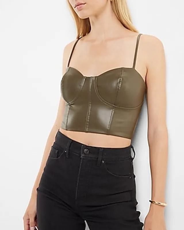 Express Bodycon Faux Leather Corset Crop Top Brown Women's