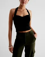 Body Contour Textured Sweetheart Halter Crop Top