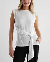 Linen-Blend Tie Waist Muscle Tank Women