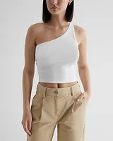 Fitted Ribbed One Shoulder Crop Top