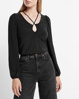 Matte Jersey Long Sleeve Strappy Keyhole Top