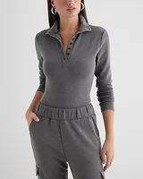 Body Contour Luxe Lounge Long Sleeve Henley Bodysuit Gray Women's