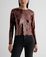 Skimming Sequin Crew Neck Long Sleeve Boxy Tee Neutral Women's M