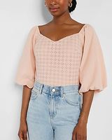 Eyelet Puff Sleeve Top White Women's