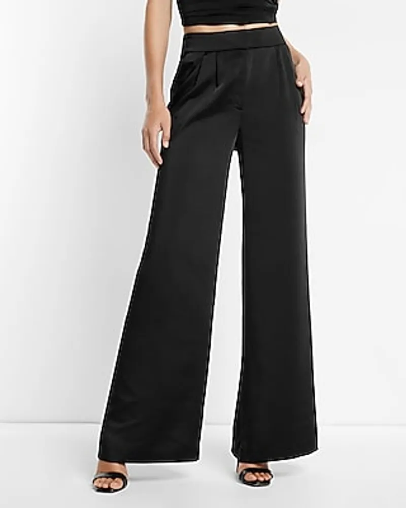 Super High Waisted Satin Pleated Wide Leg Palazzo Pant