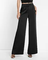 Super High Waisted Satin Pleated Wide Leg Palazzo Pant Gray Women's 0