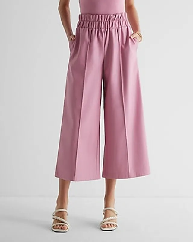 Express Super High Waisted Faux Leather Cropped Wide Leg Palazzo Pant