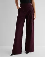 High Waisted Side Buckle Belt Wide Leg Palazzo Pant Black Women's 2 Long