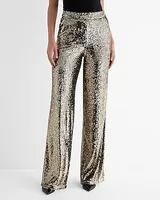 High Waisted Sequin Wide Leg Palazzo Pant Brown Women's 10