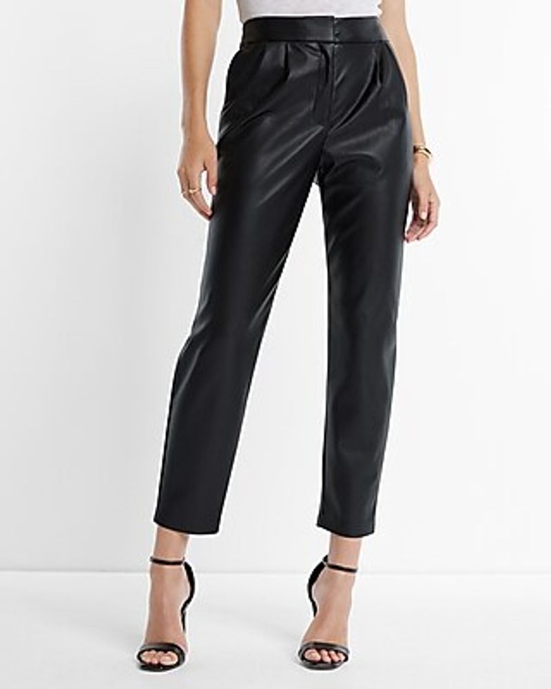 Super High Waisted Faux Leather Pleated Ankle Pant Women's